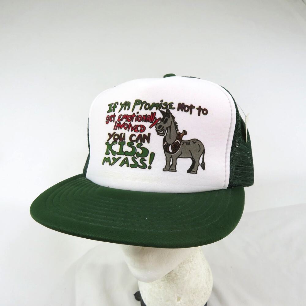 Funny Kiss My Ass Trucker Hat Donkey Graphic Cap Green White Snapback New 1990s